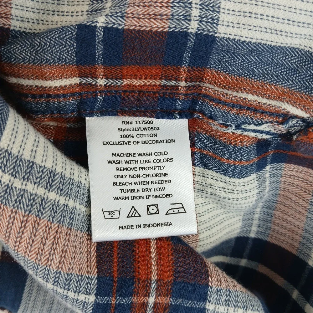Levis XXL‎ Mens Shirt Lightweight Flannel Western Cowboy Pearl 23x28 Plaid